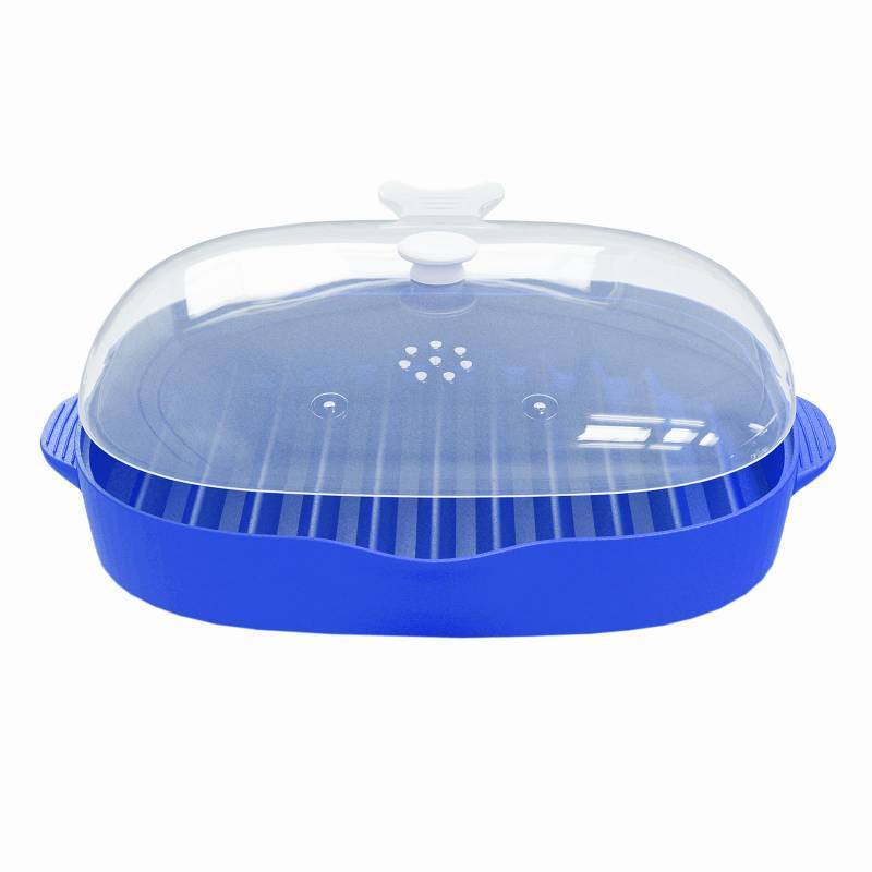 lot 44891 image: Microwave Bacon Rack, Microwave Bacon Tray with Splatter Lid, Microwavable Bacon Grill, Large Capacity with Single Tray Cooking, L 9inch Blue