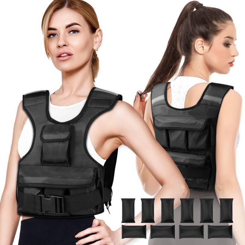 lot 44913 image: Adjustable Weighted Vest for Women, Customizable 0-18 lbs Strength Training Vest with 10 Removable Sandbag, Breathable Design, Reflective Safety Strips & Multi-Purpose Pockets for Running, Hiking, and Fitness - Retail $30