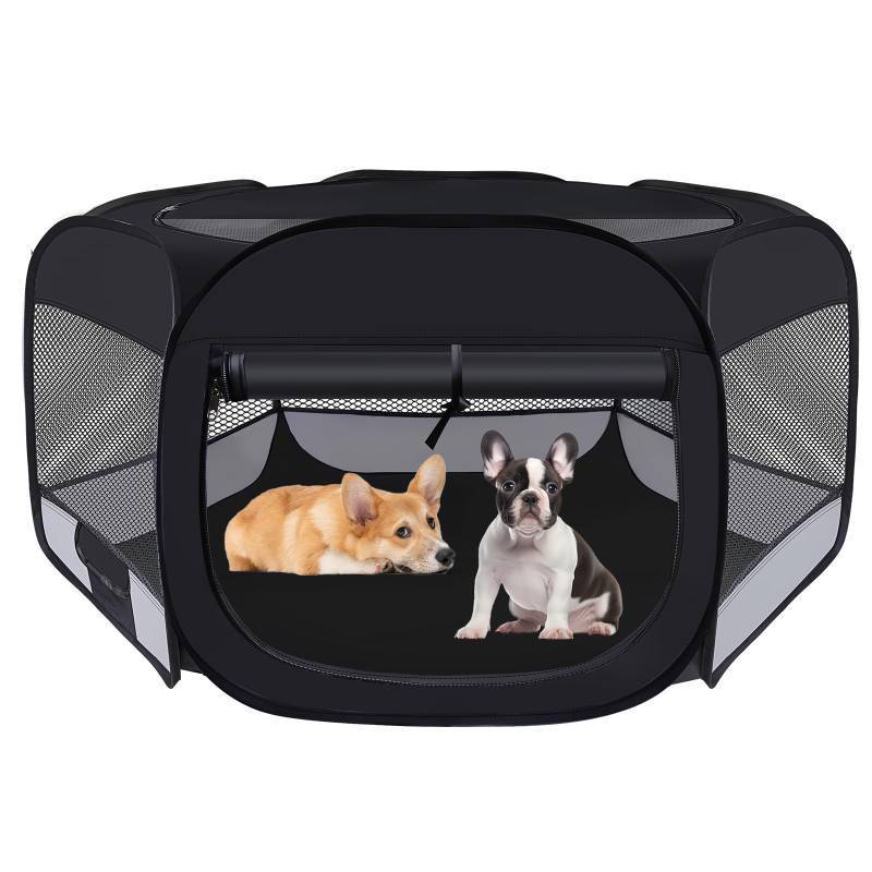 lot 44961 image: Dog Cat Playpen,Portable Pet Puppy Playpen,Rabbit Puppy Dog Play Pen for Indoors,Dogs Tent for Indoor Cats,Kitten Playpen,Collapsible Small Cats Crate Cage for Small Dogs with Carrying Case(Grey, S) - Retail $22