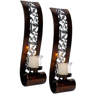 lot 16869 image: Shelving Solution Wall Sconce 14.4 x 3.5 Inch, with Tea Light Candle Holder Antique Bronze Style Metal Wall Art Decorations for Living Room, Bathroom, Dining Room and Office, Set of 2 - Retail $30