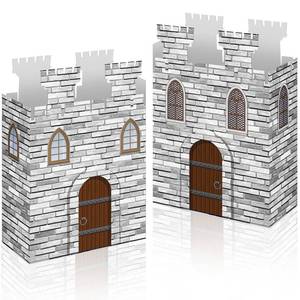 lot 33433 image: 12 Pcs Castle Favor Boxes Medieval Party Decorations Cardboard Castle DIY Candy Treat Gift Box for Medieval Knight Princess Birthday Party Table Decorations - Retail $9