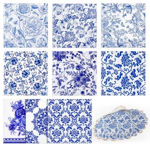 lot 41535 image: Crtiin 36 Pack 9 Styles Decoupage Napkins Assorted Floral Decorative Decoupage Napkins Chinoiserie Cocktail Paper for DIY Crafting Birthday Party, Each Unfolded 13 Inch(Blue and White Floral) - Retail $9