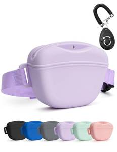 lot 41537 image: heouvo Dog Treat Pouch with Training Clicker, Upgrade Stronger Magnetic Closure to Avoid Spilling, 1.67 Cup Silicone Treat Bag Fanny Pack with Waist Belt for Pet Training Walking (Violet) - Retail $10