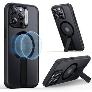 lot 41540 image: ESR for iPhone 15 Pro Case with Kickstand, Military-Grade Shockproof Protection, Magnetic Fully Adjustable Flickstand Phone Case, Compatible with MagSafe Accessories, Boost Series, Frosted Black - Retail $10