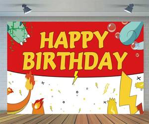 lot 41550 image: 5.9x3.6ft Cartoon Birthday Backdrop Red and White Photography Backdrops for Kids Party Supplies Happy Birthday Party Decorations - Retail $10