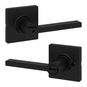 lot 41563 image: Kwikset Casey Interior Privacy Door Handle with Lock, Door Lever For Bathroom and Bedroom, Matte Black Reversible Keyless Turn Lock, with Microban Protection - Retail $22