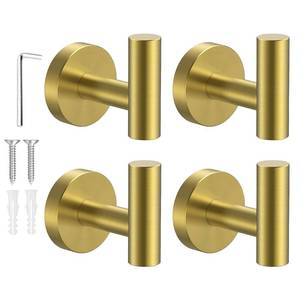 lot 41568 image: SetSail Towel Hooks for Bathrooms 4 Packs Screw-in Gold Bathroom Towel Hook Wall Mounted Stainless Steel Shower Towel Hooks for Coat Hanging, Drill Hole - Retail $43