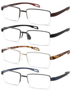 lot 45697 image: KomftOptix 4 Pack Blue Light Blocking Reading Glasses for Men and Women,Semi Rimless Light Weight TR90 Temple Computer Readers (1.25 Strength) - Retail $22