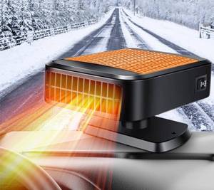 lot 45700 image: 12V 200W Car Heater,Portable Windshield Defroster 360° Rotatable Fast Heating Defroster Defogger for Car Windshield,Plug into Cigarette Lighter,Car Heaters for Vehicle,Car,RV,SUV (Orange) - Retail $10