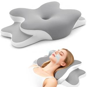 lot 45716 image: Sleep Apnea Pillow with Neck Pain & Snoring Relief -Orthopedic Cervical Pillow, Ergonomic Contour Memory Foam for Side, Back,Stomach Sleepers, Medium Firm Support(Grey, Queen Size) - Retail $30