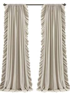 lot 45721 image: Lush Decor Reyna Ruffle Window Curtain Panel Set, Pair, 54 W x 95 L, Wheat - Flowy Curtain Set - Romantic Ruffle Curtains for Bedroom, Living room, or Dining Room - Farmhouse & Cottage Home Decor - Retail $51