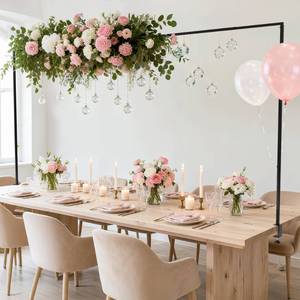 lot 50905 image: Fomcet Over The Table Rod Stand with Clamps 13-42 Tall 29-98 Length Metal Black Adjustable Table Arch Hanging for Wedding Birthday Party Christmas Anniversary Decoration - Retail $29