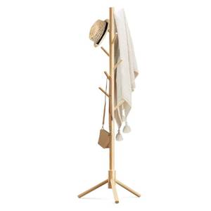 lot 50908 image: Haddockway Wooden Coat Rack Stand with 8 Hooks New Zealand Pine 3 Adjustable Coat Standing Tree Easy Assembly for Coats, Hats, Scarves and Handbags for Entryway, Hallway, Bedroom, Office - Retail $18