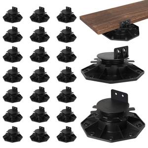 lot 50914 image: 24 Pack Adjustable Deck Support Pedestals, Shed Foundation Base Deck Blocks Floor Raising 1-316 to 2-38, Joist Support Plastic Pedestals for Outdoor Anti-Corrosive Wood (Black) - Retail $50