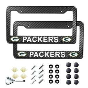 lot 58039 image: 2Pack Carbon Fiber License Plate Frames for Packers, Black Aluminum Front & Rear Car Tag Holder Cover, Heavy Duty License Plate Bracket Car Accessories