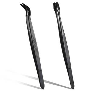 lot 58044 image: Rubber Tipped Tweezers, 2 Pcs Silicone Coated Long Bent and Straight Flat Tip Craft Tweezers Stainless Steel Precision Tweezer Set for Lab Electronic Industrial Stamps Coin Beads Jewelry (Black) - Retail $5