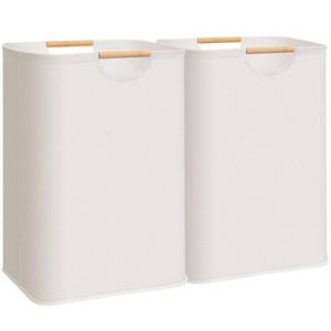 lot 58050 image: STORAGE MANIAC 2-Pack Large Laundry Hamper, 80L (21.1 Gal) Collapsible Laundry Basket with Bamboo Handles, Freestanding Waterproof Clothes Hamper for Laundry Room, Bedroom, Dorm, Towels, Toys, Beige - Retail $17