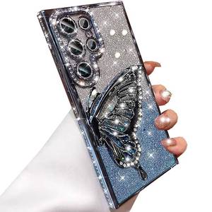 lot 58055 image: Changjia for Samsung Galaxy S25 Ultra Glitter 3D Butterfly Case,Cute Luxury Bling Sparkly Diamond Rhinestones Liquid Flowing Case with Camera Lens Protector Women Girls Cover for Galaxy S25 Ultra,Blue - Retail $10