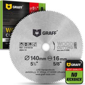 lot 58059 image: 5 12 Inch with 58 Inch (16 mm) Arbor Circular Saw Blade for Wood, Plywood, Laminate, Drywall, Plastic 130T Wood Cutting Disc from GRAFF - Retail $14
