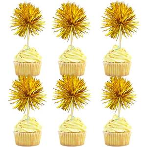 lot 58094 image: Gyufise 30Pcs Foil Firework Cupcake Toppers Sparkle Tinsel Cake Toppers Tinsel Drink Cake Decoration Cocktail Picks for Birthday Wedding Graduation Party Supplies Dark Gold - Retail $8