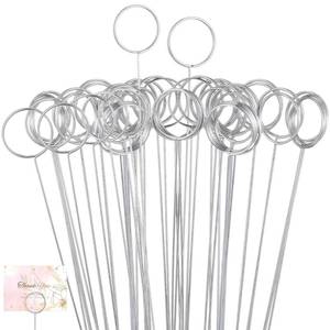 lot 58095 image: Hotop 30 Pcs Floral Card Holder Pick Metal Wire Flower Place Card Stick 13.4 in Picture Photo Memo Holder Round Floral Gift Stick Clip for Centerpiece Table Wedding Baby Shower Party Favor (Silver) - Retail $10