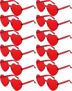 lot 58098 image: Photect 12 Pair Heart Shaped Sunglasses Neon Color Transparent Heart Glasses for Women Party Favor(Red) - Retail $10
