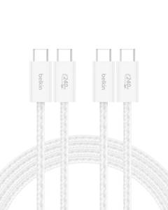 lot 58112 image: Belkin USB C to USB C Cable 2-Pack, 6.6ft, 240W - USBC to USBC Cable, iPhone Charger Cord, Soft, Braided, Flexible for iPhone 17, Galaxy S25, Pixel 10, MacBook, Chromebook, iPad Pro, Switch - White - Retail $22