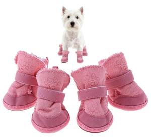 lot 58113 image: GabeFish Puppy Cute Cozy Warm Anti Slip Winter Boots for Small Medium Dogs Pets Cats Thicken Fleece Snow Shoes Pink X-Large