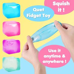 3pack Stress Cube Squishy Stress Balls for Adults Kids Fidget Toy for Your Best Mellow and Chill -Ice Cubes-Square Shape with Filling in Pink Purple Blue (3pcs Cube ) - Retail: $36