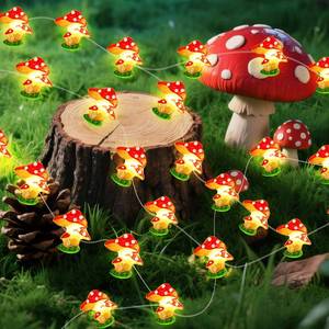 lot 58118 image: Aogist Mushrooms Decor String Lights, 16 ft 50 LED Battery Operated Fairy Lights Cute Mushroom Lamp for Bedroom Indoor Outdoor Lawns Garden Holiday Party Decorations (1 Pack) - Retail $10