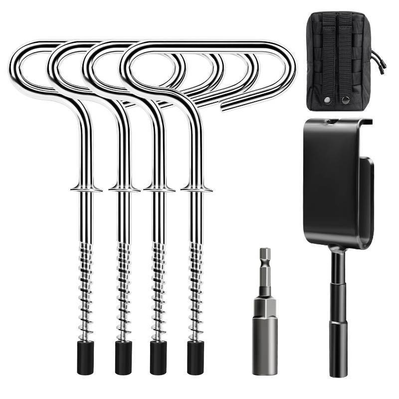 lot 44781 image: Ice Anchor Tool Kit for Ice Fishing Shelter, Includes 1 Drill Adapter, 4 Threaded Pegs, 1 Storge Bag, and 1 Impact Socket, Heavy Duty Ice Fishing Tent Stakes, Portable Ice Shelter Setup Tools - Retail $14