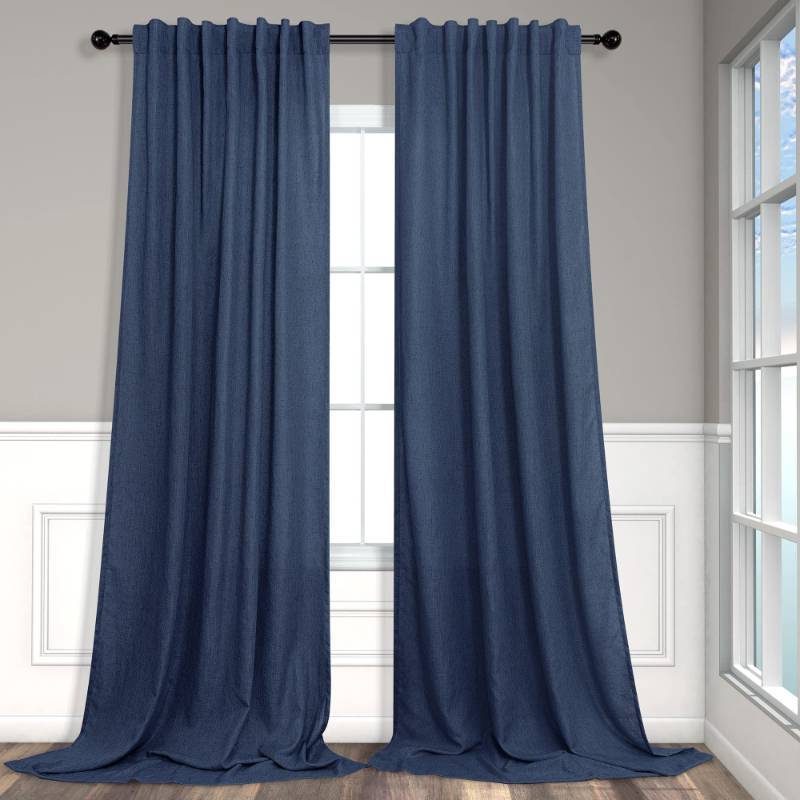 lot 49910 image: Pitalk Navy Blue Curtains 90 Inches Long for Boys Bedroom 2 Panel Back Tab Loop Pocket Light Filtering Semi Privacy Sheer Dark Blue Linen Curtains for Living Room Dining Nautical Decor 52x90 Length - Retail $34