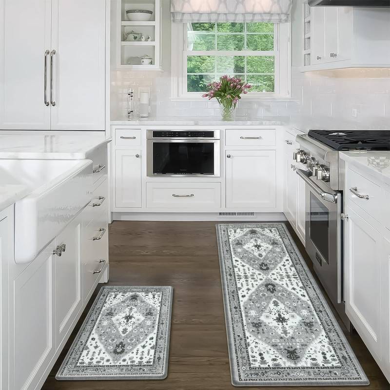 lot 50797 image: Collive Boho Anti Fatigue Kitchen Mats Sets 2 Piece Non Skid Kitchen Mats for Floor Cushioned Kitchen Rugs and Mats Waterproof Ergonomic Comfort Standing Mat Runner for Kitchen,Home,Office,Laundry - Retail $35