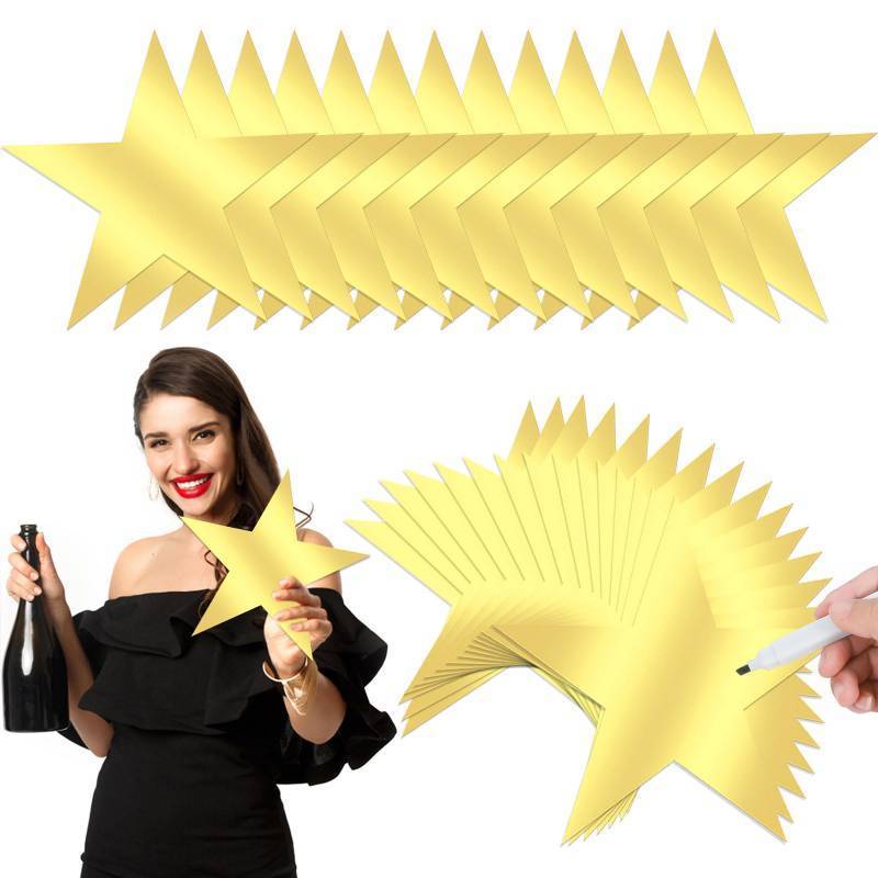 lot 58818 image: 40 Pcs 11 Inch Large Gold Stars Cutouts Gold Stars Decoration Double Printed Paper Stars Decoration Bulletin Board Decoration for Classroom Wedding Birthday - Retail $9