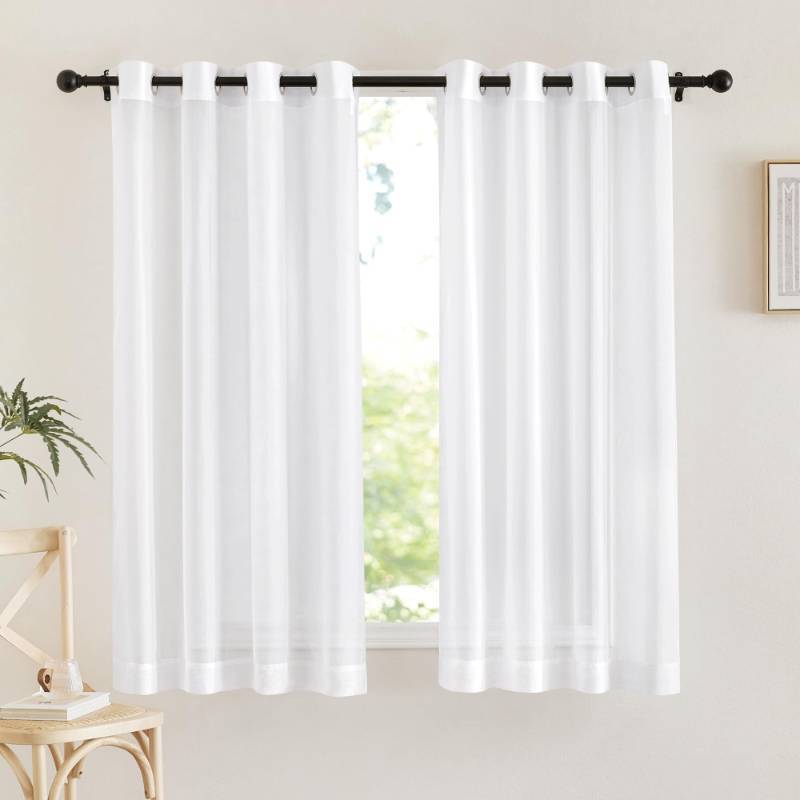 lot 61537 image: NICETOWN Sheer Window Panel Curtains - Grommet Top Gauzy Sheer Drapes Lightweight Breathable Panels for Windows (2-Pack, 54 Wide x 63 inch Long, White) - Retail $13