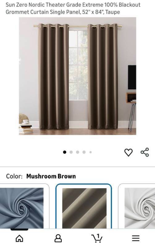 lot 61554 image: Sun Zero Nordic Theater Grade Blackout Curtain Panel single panel - Retail $25