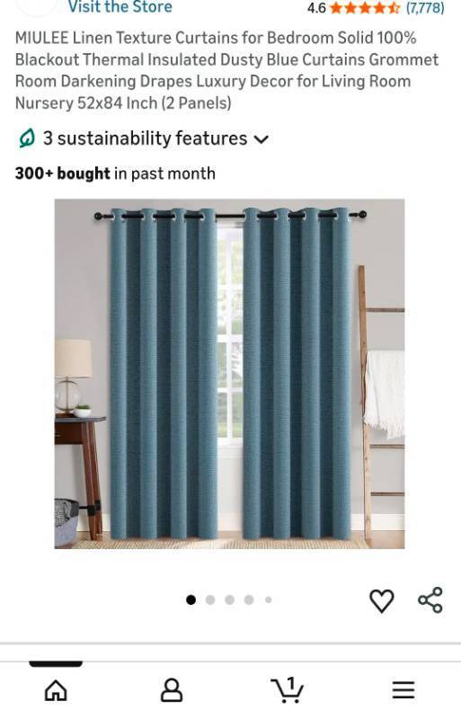lot 61579 image: Linen Texture Blackout Curtains - Dusty Blue - Retail $35
