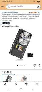 Digital Camera, Autofocus 4K 64MP Point and Shoot Digital Cameras for Teens with 64GB Card, 18X Zoom Anti-Shake Compact Video Camera for Student Kids Boys Girls Beginner - BlackOverall Pick - Retail: $23