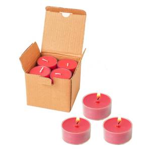 lot 33447 image: MUUFAZA 12 Unscented Natural Soy Tealight Candles in Clear Cups, 5H Long Clean Burning, Hand-Poured Red Mini Tea Candle Set for Parties, Spa, Meditation, Gift, Holiday, Emergency, Home Decor - Retail $10