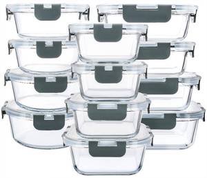 M MCIRCO 24-Piece Glass Food Storage Containers with Upgraded Snap Locking Lids,Glass Meal Prep Containers Set - Airtight Lunch Containers, Microwave, Oven, Freezer and Dishwasher - Retail: $35