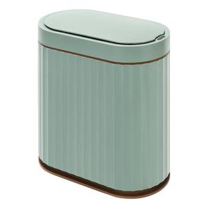 lot 45737 image: ELPHECO Bathroom Trash Can with Automatic Lid, 2 Gallon Sensor Trash Bin, Smart Garbage Can, IPX5 Waterproof Slim Trash Bin, Motion Sensor Wastebasket for Office, Kitchen, Sage Green Gold - Retail $37