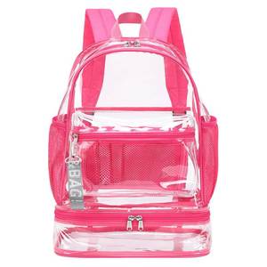 lot 45755 image: Mygreen Clear Backpack with Bottom Compartment for Lunch Box or Shoes, 2-in-1 Design for School, Sports, Work, Stadium, Security, Travel, College Rose Pink - Retail $29