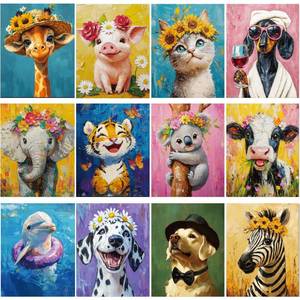 lot 45759 image: Sherr 12 Pcs Pre Drawn Canvas Pre Printed Canvas for Adults Sip and Paint Party Canvases Painting Kit for Summer Easter Mothers Day Party Favor(Flower Animals,8 x 10 Inch) - Retail $28