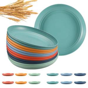 lot 45764 image: HEYCOME 12 Pcs Unbreakable Deep Dinner Plates Set, 10 inch Reusable Plastic Wheat Straw Plates, Microwave and Dishwasher Safe Plate for Kitchen, Lightweight Plate for Dessert, BPA Free, 6 Colors - Retail $20