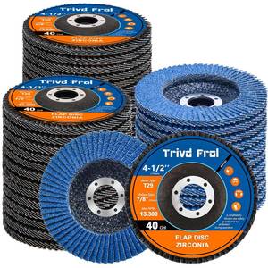 lot 45765 image: Flap Discs 4 12 for Angle Grinder - Trivd Frol 4 12 Flap Disc 40 Grit T29 Grinding Wheel, 78 Inch Zirconia Abrasive Angle Grinder Sanding Disc for Metal, Wood, Stainless Steel Finishing- 40 Pack - Retail $36