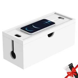 lot 45770 image: Bamboo Cable Management Box, Large Cord Organizer Box Cable Box to Hide Wires & Power Strips for Desktop Storage Cord Holder for Office Home,No Assembley Required (All White, 1Medium) - Retail $31