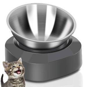 lot 45772 image: AYADA Raised Cat Food Bowl, Stainless Steel Cat Dish for Dry Wet Food Water, Anti Vomiting Elevated with Stand Ergonomic Lifted Slanted Tilted 15 Angle Metal Single Kitty Kitten Pet Bowl (Single) - Retail $7