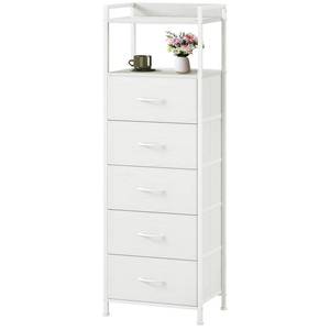Somdot Tall Dresser for Bedroom, 5 Drawers Nightstand Vertical Storage Tower Unit, Night Stand Furniture with Fabric Drawer Organizer in Bedside Hallway, Entryway, Kids Room, Closet, White Leather - Retail: $42