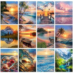 lot 45786 image: CreateJoy 12 Pack 5D Diamond Art Kits for Adults - Beach Diamond Art DIY Paint with Round Full Drill Diamond dots for Beginners, Gem Paintings for 12X16 Inch Home Wall Decor - Retail $30