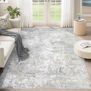 lot 45793 image: XLUEZ 5x7 Area Rugs for Living Room, Washable Modern Abstract Large Area Rug Neutral Soft Non Slip Kids Rug Stain Resistant Indoor Carpet for Bedroom Nursery Dining Room Playroom(BeigeGrey, 5x7) - Retail $50